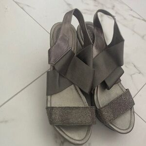 Kenneth Cole Metallic Gray Wedge Sandals
